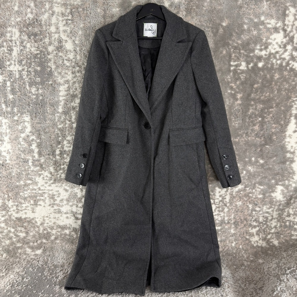 Sam Edelman Size Small Long Notch Lapel Button Front Trench Coat Gray Long Women
